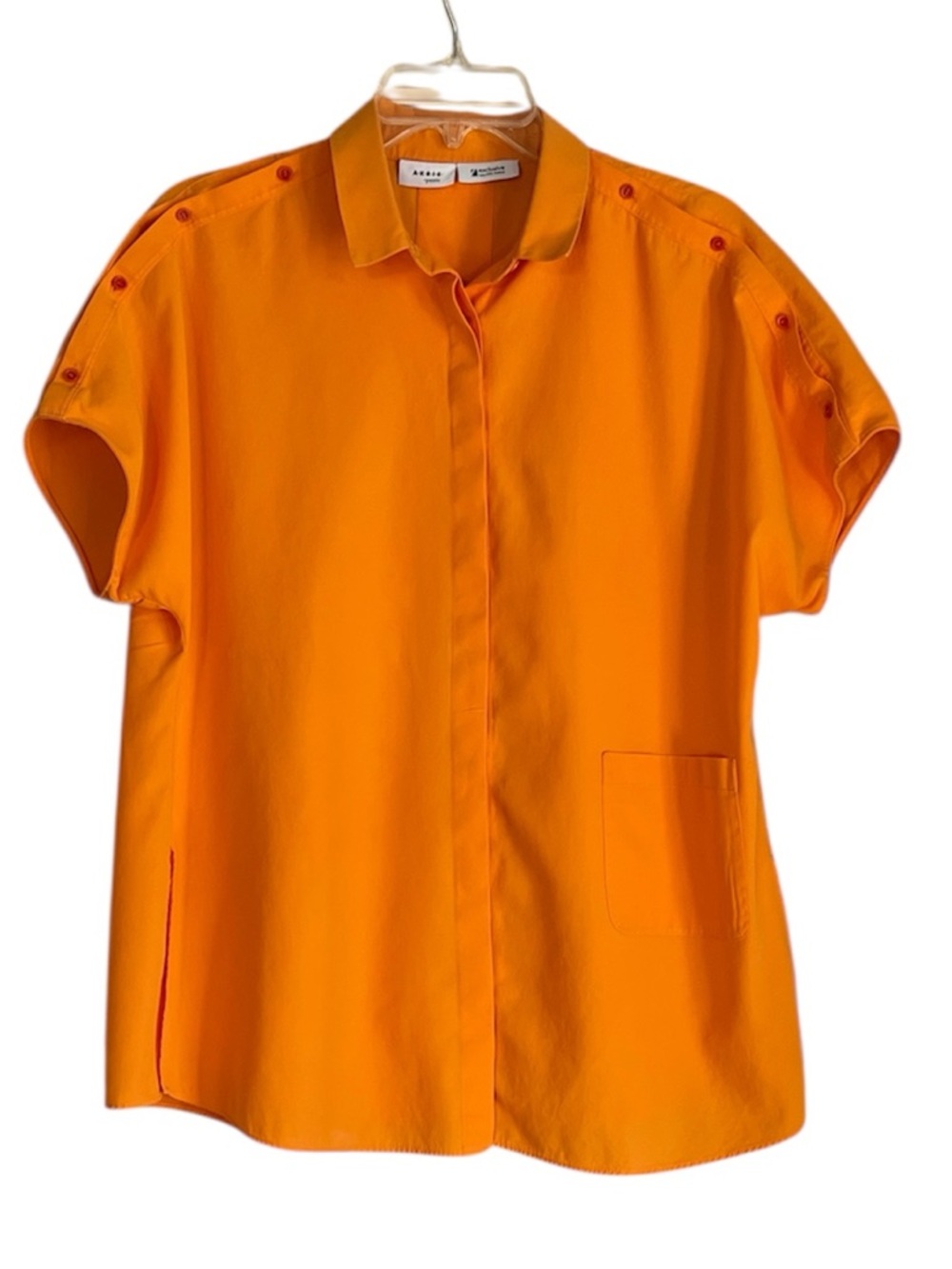 Akris punto  Orange Short Sleeve Button-Front Blouse Size 12